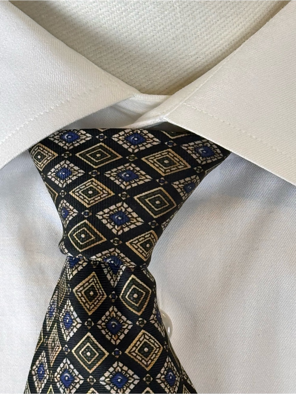 Richman Brothers Concerto Men’s Necktie Classic Black Geometric Blue Accent Silk